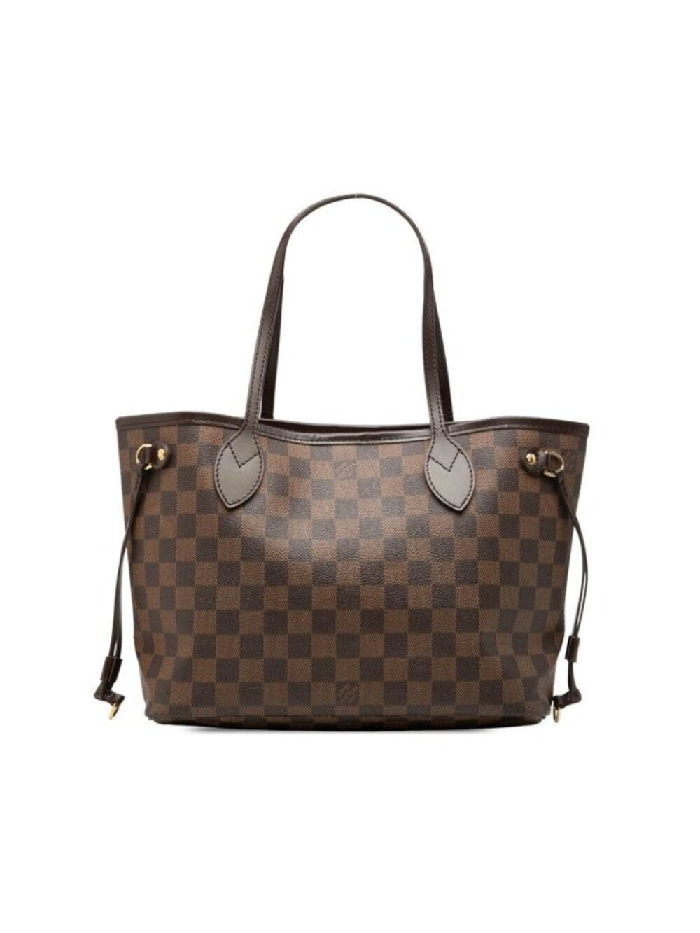 Louis Vuitton Damier Neverfull PM Tote Bag Brown Cerise Red Leather